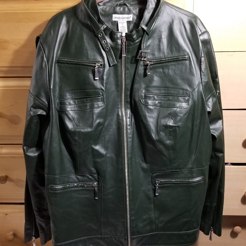 Jessica London Plus Size Green Leather Jacket